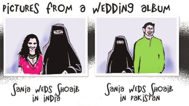 Funny sania mirza shoaib malik marriage cartoon