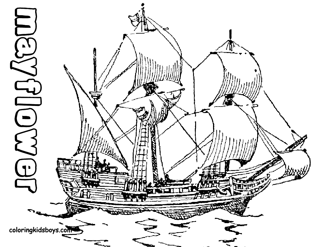Mayflower Coloring Pages, Thanksgiving Mayflower Ship Coloring Printables