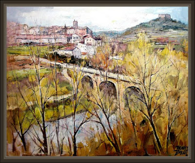 BALSARENY-BAGES-PUEBLO-PUENTE-CASTILLO-PAISAJES-PINTURAS-ERNEST DESCALS-CUADROS-PAISATGES-<br />