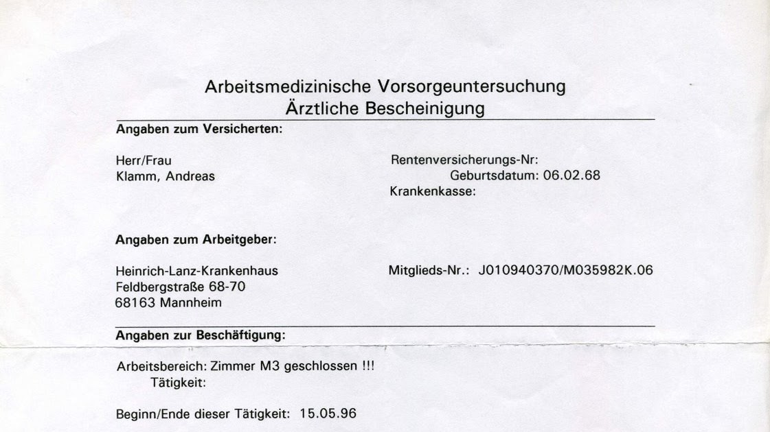 Andreas Klamm Arbeitsmedizinische 1997