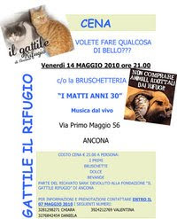 14 MAGGIO, ANCONA: CENA PRO-GATTILE IN BRUSCHETTERIA