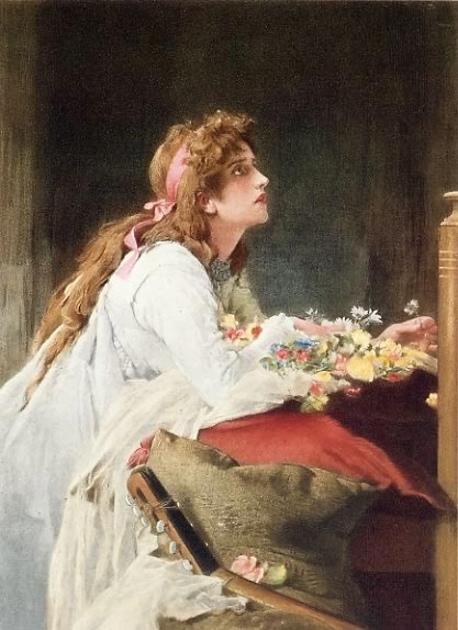 Heroines of Shakespeare in Paintings, oil painting, Heroines of Shakespeare in Paintings, 19th century, book illustration, fun facts, illustration, story behind painting, Marcus Stone. Ophelia