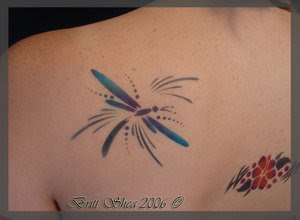 Dragonfly And Flower Airbrush Tattoo
