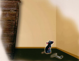 ratinho olhando para a chave caída no chão