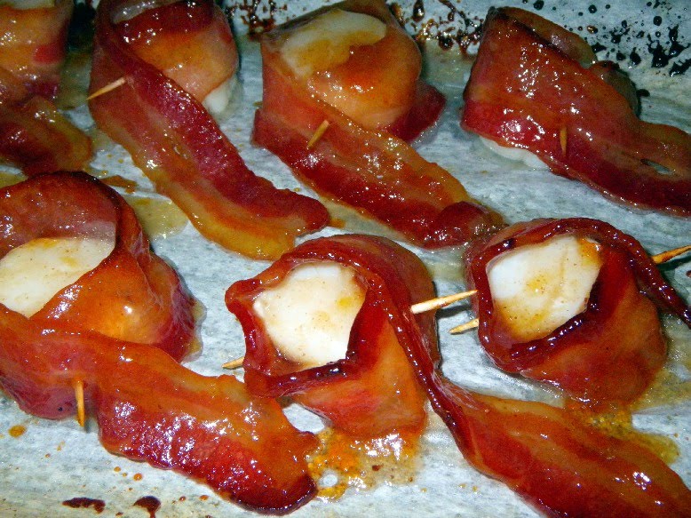 Year on the Grill Bacon Wrapped Sea Scallops Mango Glazed Bacon