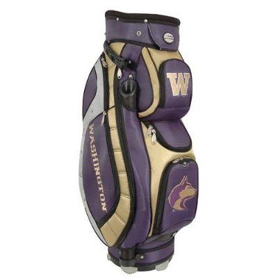 University of Washington Huskies golf bag colored purple, gold, and white.