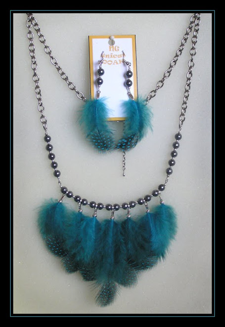 Guinea Fowl Blue Necklace and Earrings  II