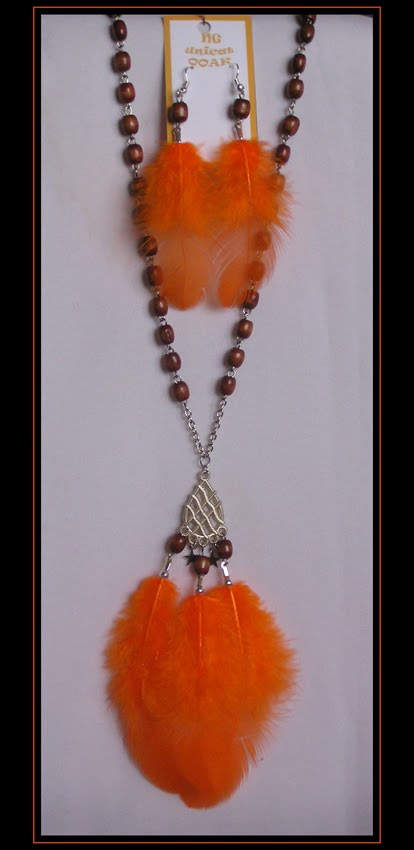 Orange Necklace on Bead Chain and Earrings