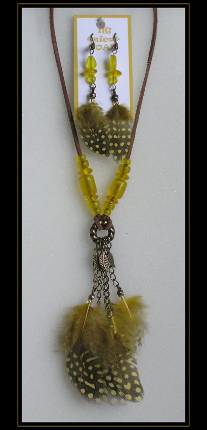 Guinea Fowl Yellow Necklace and Earrings II