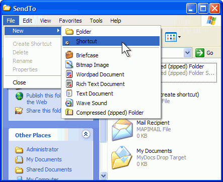 Click File new Shortcut