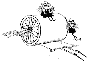 cartoon: the schoolgirls have run over a mistress with the grounds roller