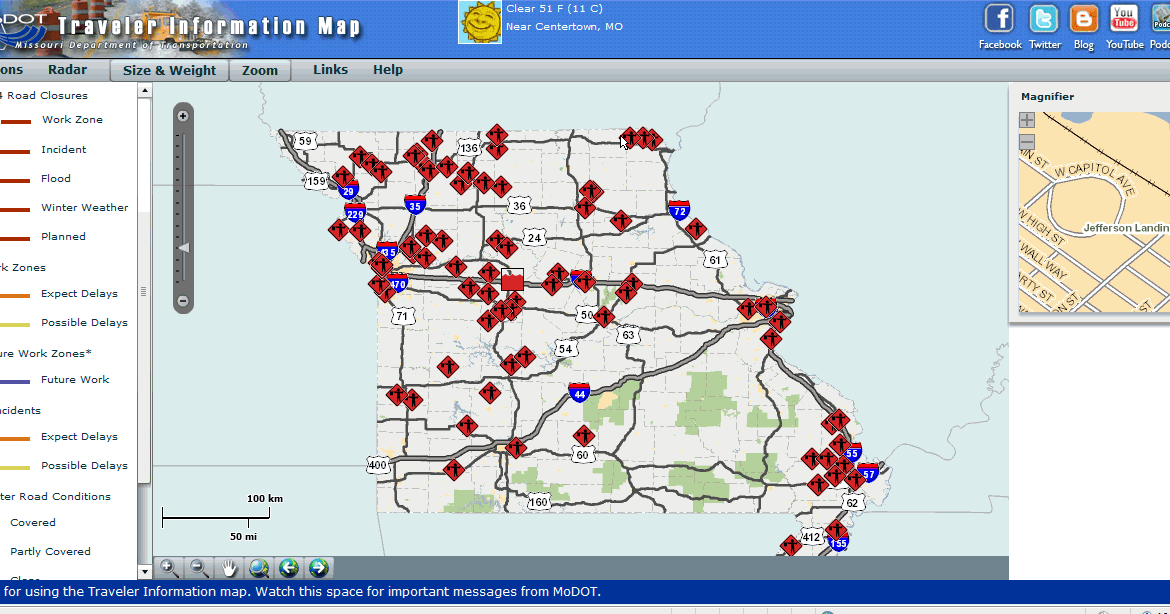 Missouri Department of Transportation Traveler Information Map Offers