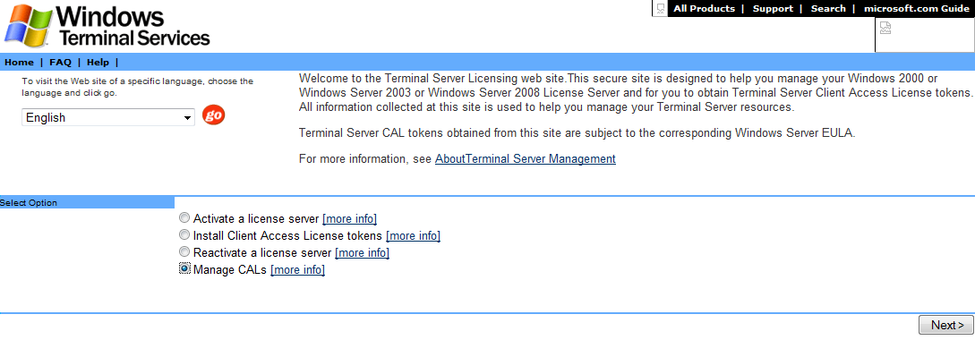 Activate Terminal Server 2003 Cals