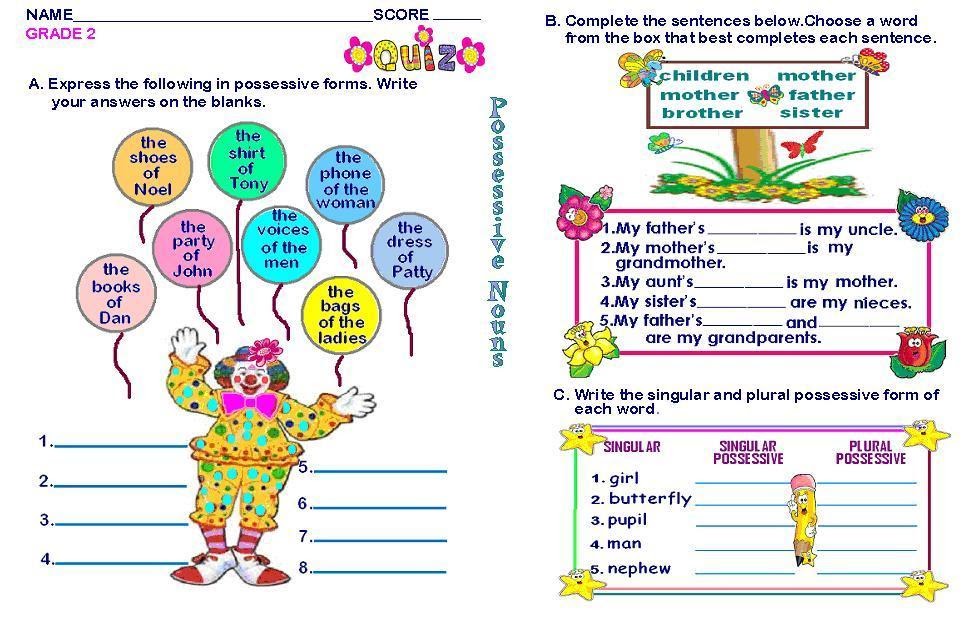 GRAMMAR WORKSHEETS: GRADE 2 - POSSESSIVE NOUNS