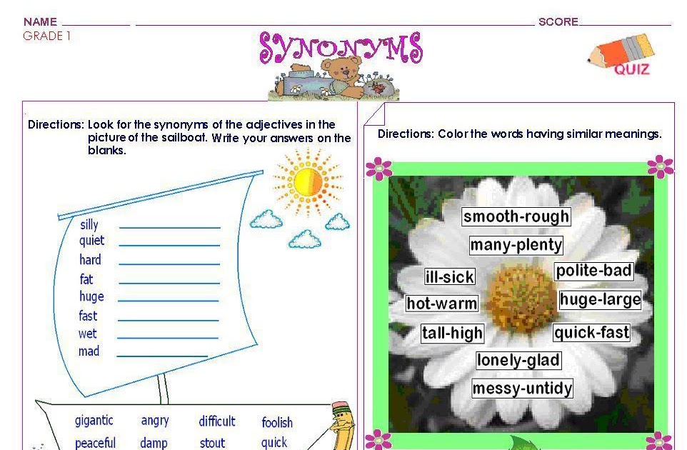 GRAMMAR WORKSHEETS: GRADE 1 - SYNONYMS