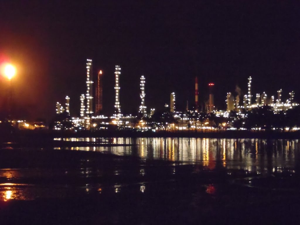 Pulau Bukom,The oil refinery island across that is lited up our night