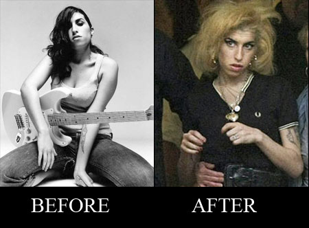 Amy Winehouse before and after drugs Before drugs After drugs
