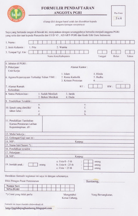 Download Formulir Pendaftaran Anggota PGRI