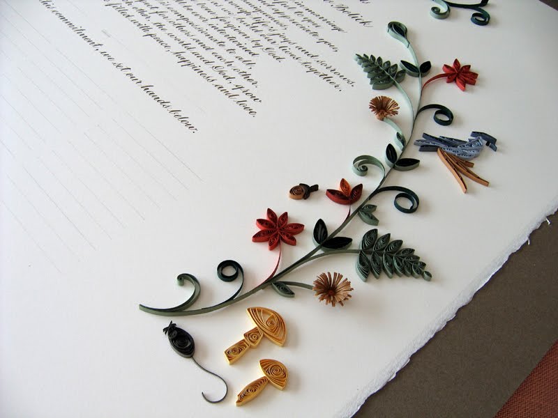Quilled Woodland Quaker Marriage Certificate