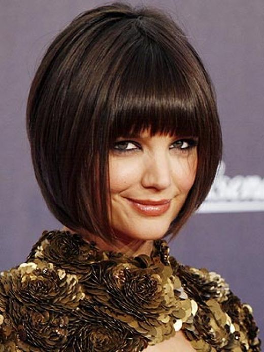 selena gomez bob with bangs. katie holmes ob with angs.