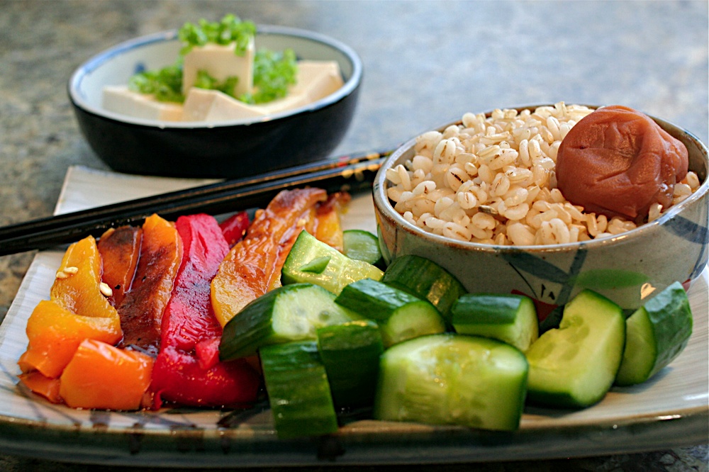 FOODjimoto Barley Brown Rice with Grilled Peppers, Salted Cucumbers & Tofu
