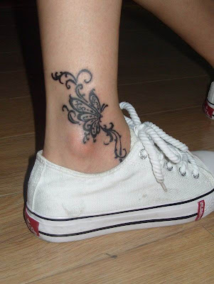 Beautiful Feminine Tribal Butterfly Foot Tattoos