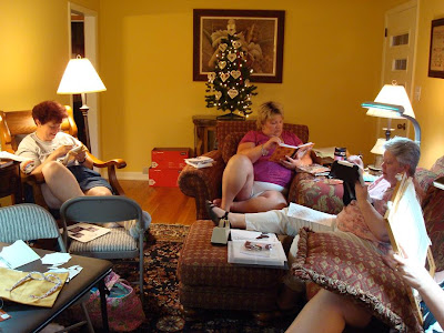 relaxing and stitching