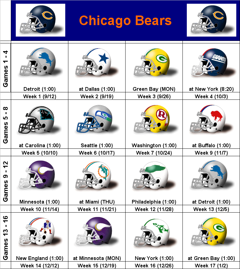 2010 Chicago Bears Printable