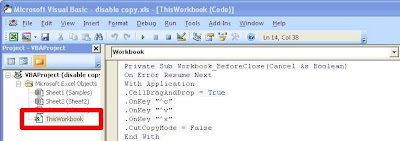 to Thisworkbook Section of