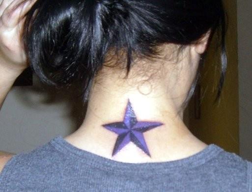 Behind the ear & back of neck. Labels: nautical star tattoo