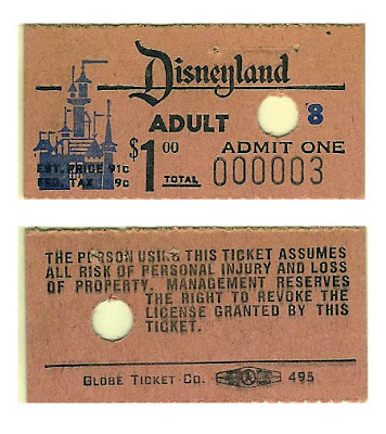 Vintage Disneyland Tickets: 1955 Disneyland General Admission Ticket