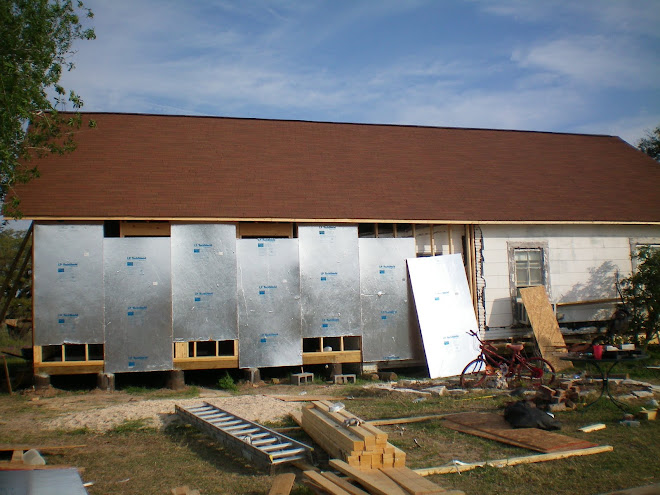 Front of the house after sheathing was put on