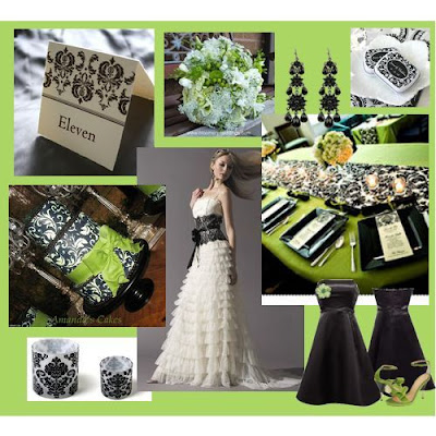Here is green and black and white with damask