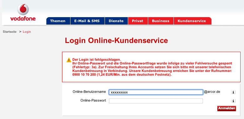 Vodafone Arcor Sperrt Zugang Zur Rechnung Um Mit 0900 Nummer Geld Abzuzocken Hunter Jerusalem Journal