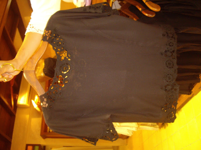 Uluwatu. Black Lace Mid-Sleeve Blouse, Round Scoop Neck, Reverse Side