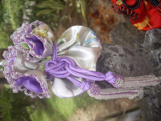 SATIN-SILK JEWELRY BAG.  Pale Gray-Mint, Butterfly Pattern, Medium Purple Interior. Size Small