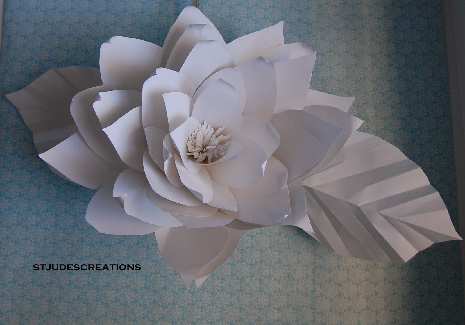 Chanel show inspired huge large white paper flowers backdrop Handmade