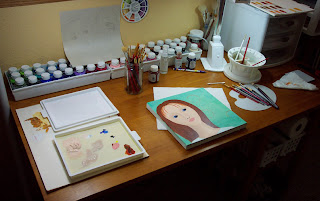 painting progress acrylic face girl canvas