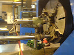 large fixture fitted to the chuck of a large lathe to remone broken centre