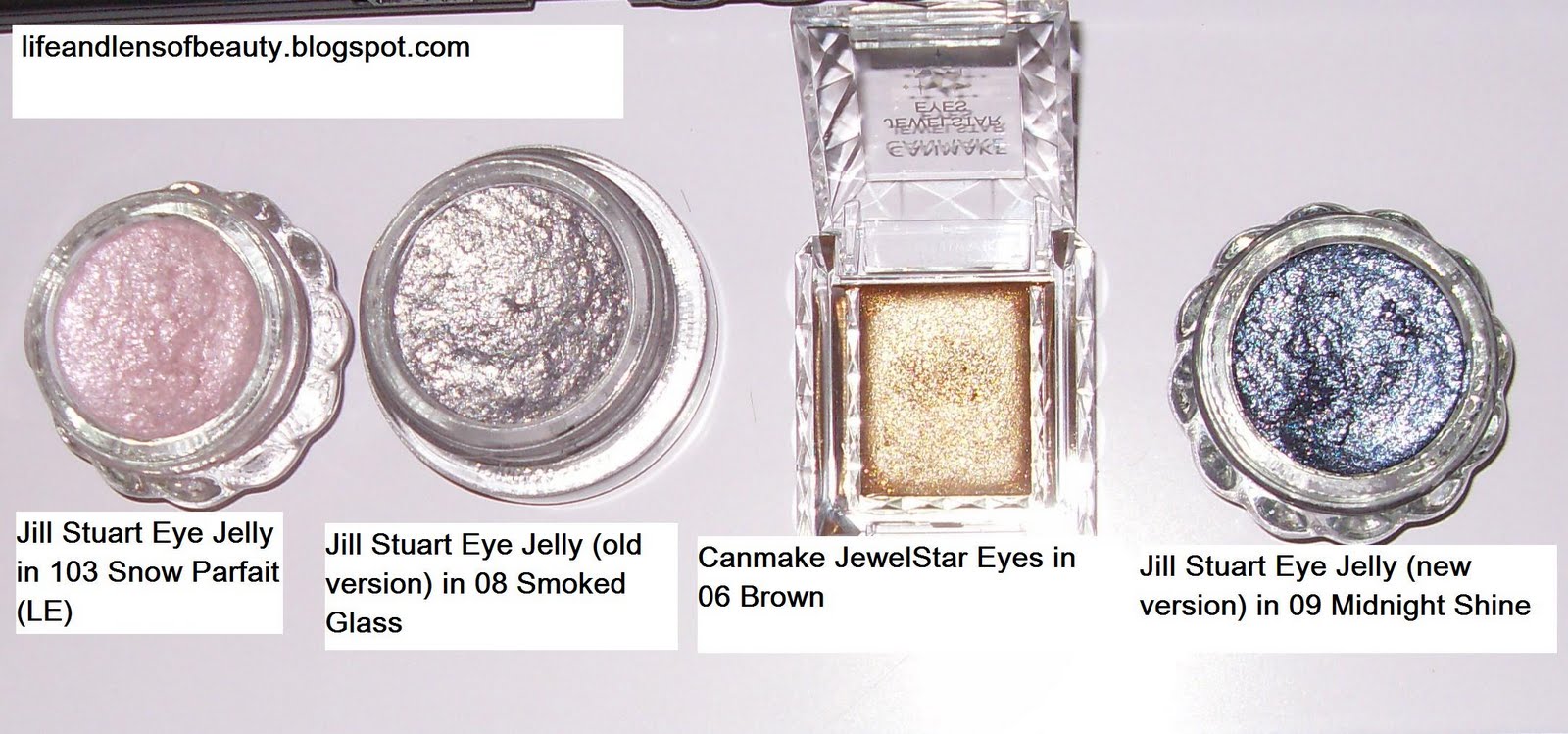 Lifeandlensofbeauty Eye Jellies swatches Jill Stuart & Canmake