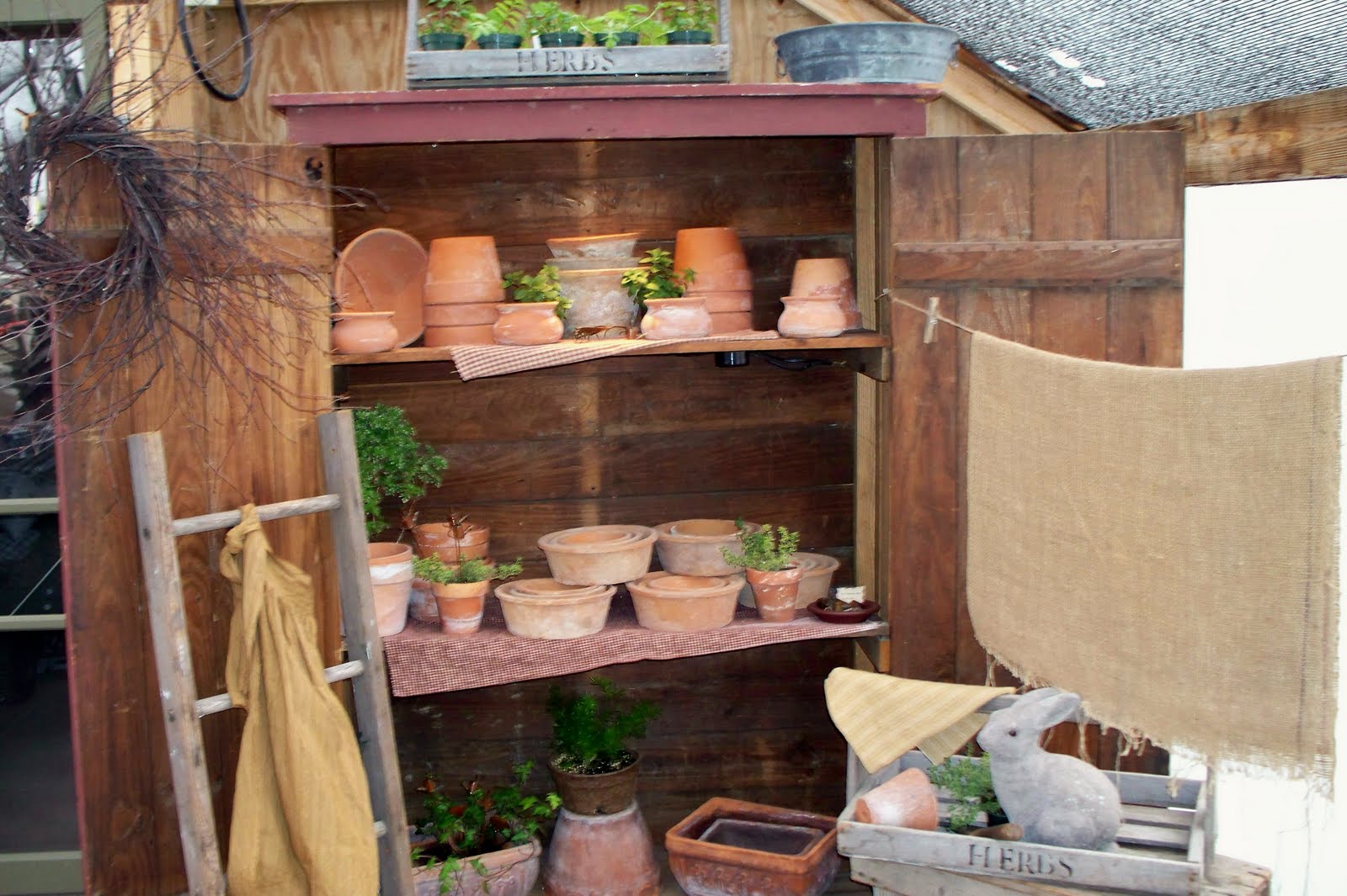 Country Cottage Primitives Old Antique Potting Cupboard