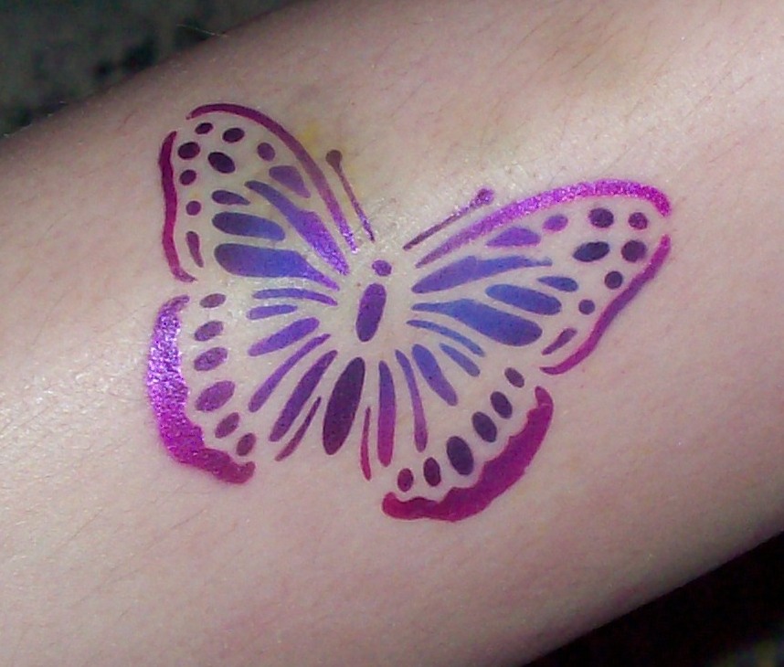 Girl#39;s Pink Butterfly Tattoo
