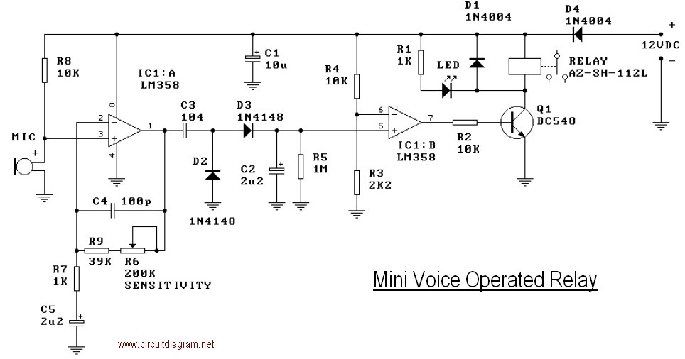 Mini Operated Voice Relay Schematic - Electronic Circuit Schematic