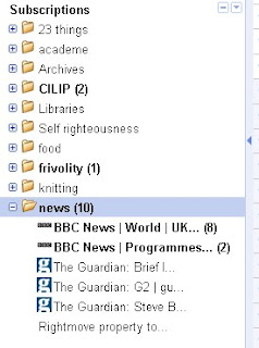 Google Reader sidebar showing subscriptions arranged in folders