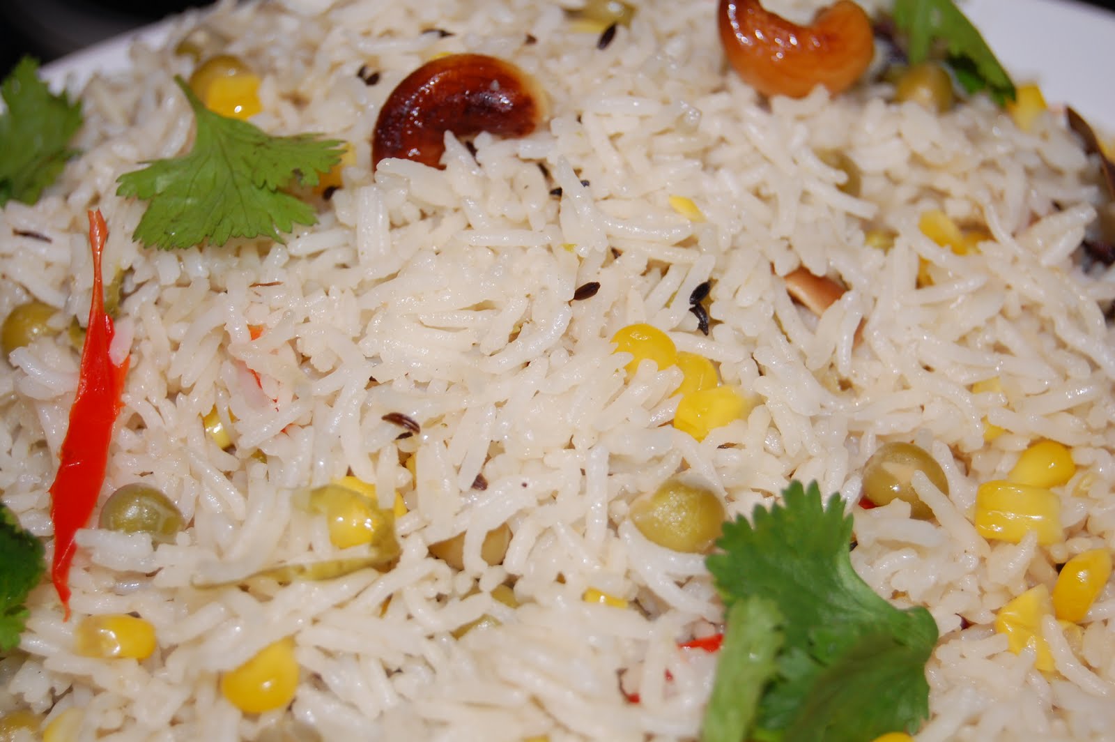 green peas, corn pulao with bell peppers