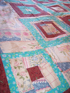 Turquoise Fabric made in to a My Quilt Log Cabin Quilt Pattern