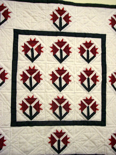 Red and White Little Flower Quilt, Hand Quilted by The Quilt Ladies