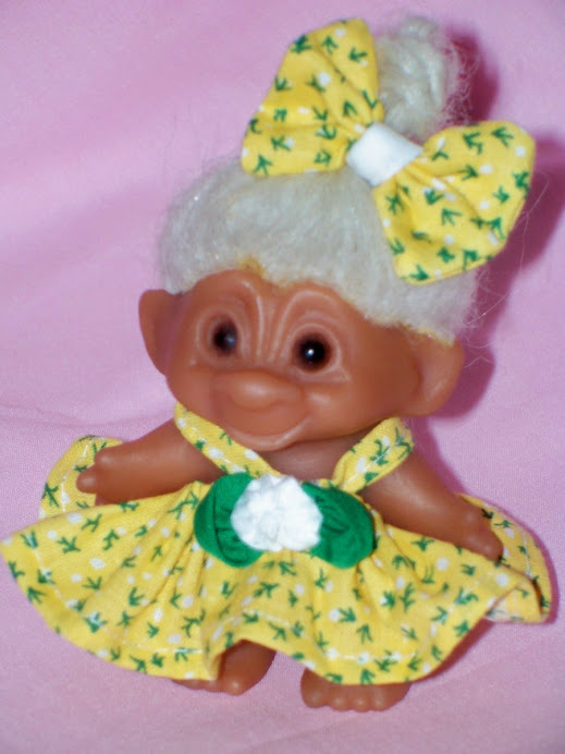 #T15 Yellow Calico Dress For 3" Troll Doll