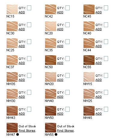 Foundation Colour Chart Comparison