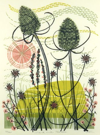 angie lewin prints teasels island linocut printmaker illustration screen artists revolution botanical inspired artist wood printmaking british botanicals tuesday natural